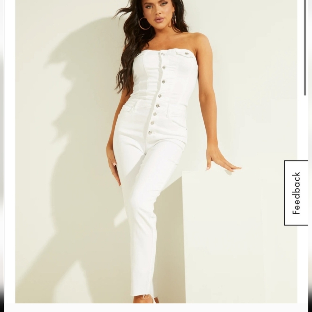 Guess White Strapless Jumpsuit Button Jumpsuit